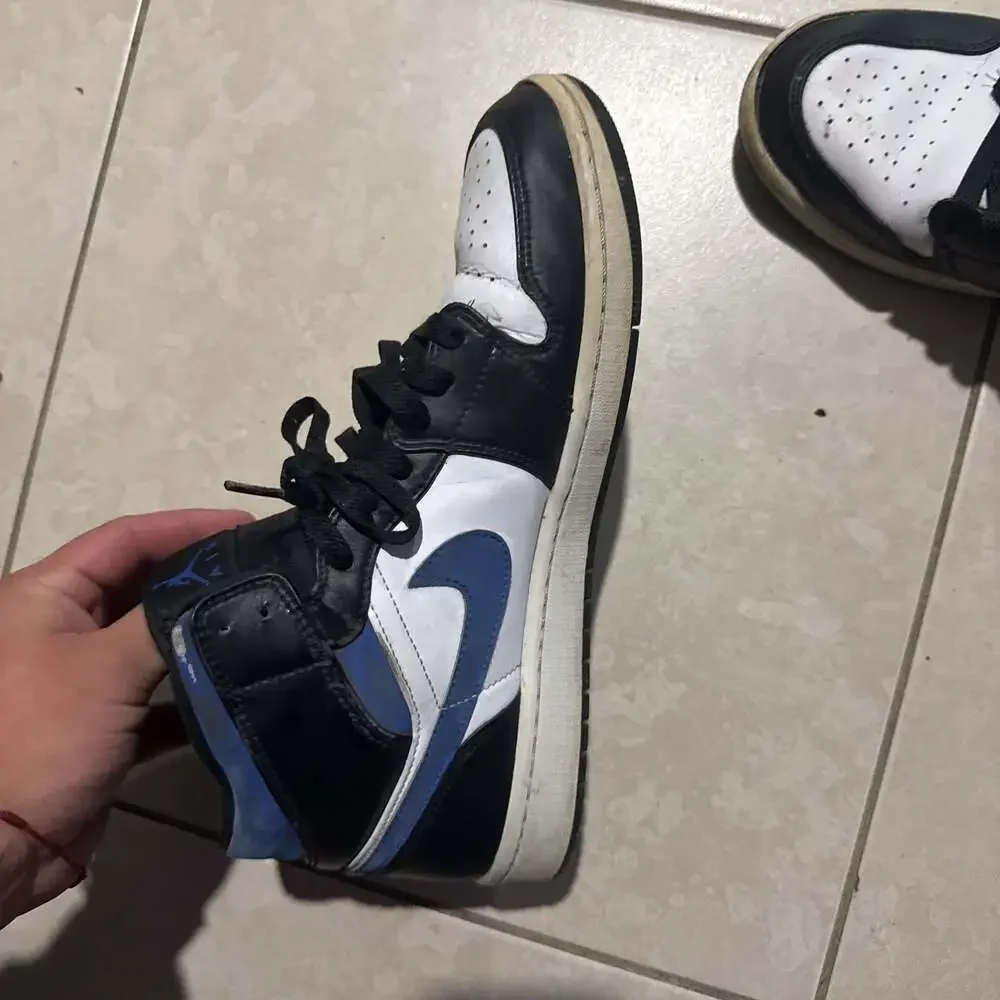 Air Jordan 1 Mid - Black and Dark Powder Blue Sneakers, Men's Size 10